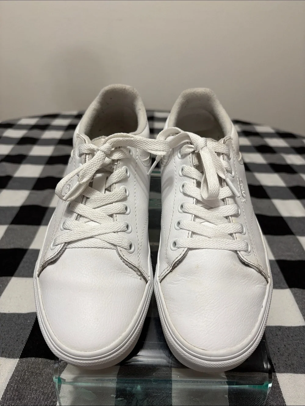 Vans White Leather Lace Up Sneaker Shoes  Women's Size 7 Terrycloth Lined